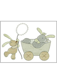 Chi081 - Horse cart and bunny in pastel